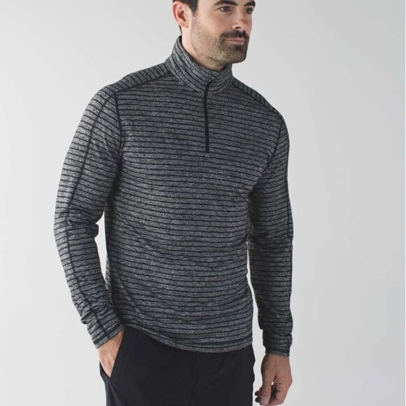 Lululemon Surge Warm 1/2 Zip Raven Stripe Black Heathered Black Ptp 21.5 - Picture 1 of 10